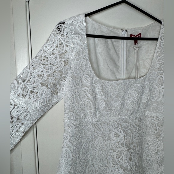 NWT STAUD Beth White Floral Guipure Lace Retro Flare Sleeve Square Neck Dress 4 - Picture 7 of 17